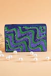 FEZA BAGS_Blue Embroidery Color Block Clutch _Online_at_Aza_Fashions