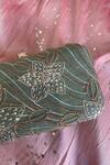 Shop_FEZA BAGS_Green Embroidery Floral Clutch _at_Aza_Fashions