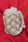 Buy_FEZA BAGS_Beige Embroidery Trellis Circular Bag _at_Aza_Fashions