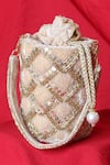 FEZA BAGS_Beige Embroidery Trellis Circular Bag _Online_at_Aza_Fashions