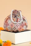 Shop_FEZA BAGS_Multi Color Print Floral Tile Pattern Potli Bag _at_Aza_Fashions