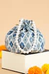 Shop_FEZA BAGS_Blue Print Ikat Tile Pattern Potli Bag _at_Aza_Fashions