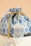 FEZA BAGS_Blue Print Ikat Tile Pattern Potli Bag _Online_at_Aza_Fashions