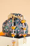 Buy_FEZA BAGS_Blue Print Patola Pattern Matka Potli Bag _at_Aza_Fashions