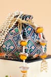 FEZA BAGS_Blue Print Patola Pattern Matka Potli Bag _Online_at_Aza_Fashions