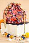 Buy_FEZA BAGS_Orange Print Patola Butti Pattern Matka Potli Bag _at_Aza_Fashions