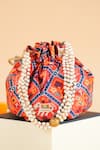 Shop_FEZA BAGS_Orange Print Patola Butti Pattern Matka Potli Bag _at_Aza_Fashions