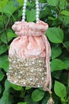 Shop_FEZA BAGS_Pink Embellished Cutdana Potli Bag _at_Aza_Fashions