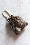 Buy_FEZA BAGS_Brown Embroidery Flower Potli Bag _at_Aza_Fashions