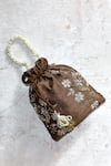 Shop_FEZA BAGS_Brown Embroidery Flower Potli Bag _at_Aza_Fashions