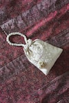 FEZA BAGS_Ivory Embroidery Flower Vine Potli Bag _Online_at_Aza_Fashions