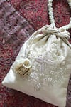 Shop_FEZA BAGS_Ivory Embroidery Flower Vine Potli Bag _Online_at_Aza_Fashions