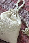 FEZA BAGS_Ivory Embroidery Flower Vine Potli Bag _at_Aza_Fashions