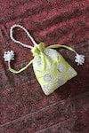 Shop_FEZA BAGS_Green Embroidery Beads Potli Bag _at_Aza_Fashions