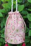 FEZA BAGS_Pink Embroidery Abstract Floral Potli Bag _Online_at_Aza_Fashions