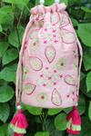 Shop_FEZA BAGS_Pink Embroidery Abstract Floral Potli Bag _Online_at_Aza_Fashions