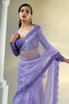 HOUSE OF KÀRMÀH_Purple Lace Embroidered Floral Sweetheart Lavender Dreams Saree With Blouse _at_Aza_Fashions