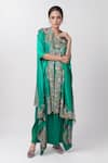 Buy_Anamika Khanna_Green Embroidered Floral V Neck Kaftan And Draped Skirt Set _at_Aza_Fashions