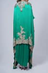 Shop_Anamika Khanna_Green Embroidered Floral V Neck Kaftan And Draped Skirt Set _at_Aza_Fashions