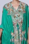 Buy_Anamika Khanna_Green Embroidered Floral V Neck Kaftan And Draped Skirt Set _Online_at_Aza_Fashions