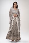 Buy_Anamika Khanna_Beige Printed Floral Blouse Cutwork Round Cape Skirt Set _at_Aza_Fashions