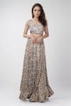 Shop_Anamika Khanna_Beige Printed Floral Blouse Cutwork Round Cape Skirt Set _Online_at_Aza_Fashions