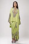 Shop_Anamika Khanna_Green Embroidered Floral Round Kaftan Tunic And Draped Skirt Set _Online_at_Aza_Fashions