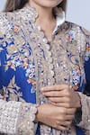 Anamika Khanna_Blue Embroidered Floral Mandarin Collar Long Coat And Draped Skirt Set _Online_at_Aza_Fashions