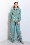 Buy_RANNA GILL_Blue Linen Blend Printed Montana Giana Wide Legged Pant _at_Aza_Fashions