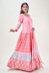 Buy_Samyukta Singhania_Pink Doll Silk Print Geometric Round Butti Anarkali With Dupatta 