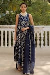 Buy_Paulmi and Harsh_Blue Silver Jacquard Print Gul Round Neck Anarkali Pant Set _at_Aza_Fashions