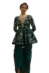 Buy_Paulmi and Harsh_Green Silver Jacquard Woven Gulbahar Embellished Peplum Kurti With Draped Skirt _Online_at_Aza_Fashions