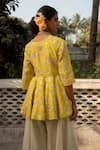 Shop_Paulmi and Harsh_Yellow Cotton Silk Print Vintage Bloom V Neck Peplum Kurti With Palazzo Pant _at_Aza_Fashions