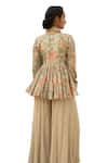 Paulmi and Harsh_Ivory Chiniya Silk Print Mellow Bloom V Neck Peplum Kurti With Palazzo Pant _at_Aza_Fashions