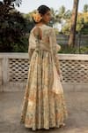 Shop_Paulmi and Harsh_Ivory Chiniya Silk Print Floral Garden High Embellished Anarkali With Dupatta _at_Aza_Fashions