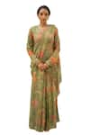 Paulmi and Harsh_Green Georgette Print Flora Bloom High Embellished Pre Draped Saree With Blouse _Online_at_Aza_Fashions