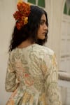 Buy_Paulmi and Harsh_Ivory Chiniya Silk Print Marigold Bloom V Neck Peplum Kurti With Draped Skirt 