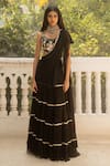 Buy_Paulmi and Harsh_Black Chiniya Silk Embellished Tiered Pre Draped Ruffle Saree With Blouse _at_Aza_Fashions