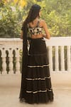 Shop_Paulmi and Harsh_Black Chiniya Silk Embellished Tiered Pre Draped Ruffle Saree With Blouse _at_Aza_Fashions