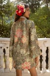 Paulmi and Harsh_Black Chiniya Silk Print Damskia Bloom Boat Neck Embellished Short Dress _Online_at_Aza_Fashions