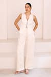 Buy_Lavanya Ahuja_Ivory Satin Linen Wavy Soft Tie Up Top With Pant _at_Aza_Fashions