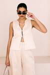 Buy_Lavanya Ahuja_Ivory Satin Linen Wavy Soft Tie Up Top With Pant _Online_at_Aza_Fashions