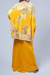 Shop_Anamika Khanna_Yellow Embroidered Floral V Neck Kesar Boxy Top And Draped Skirt Set _at_Aza_Fashions