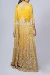 Shop_Anamika Khanna_Yellow Embroidered Floral Blouse U Neck Sharara Cape Set _at_Aza_Fashions