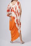 Shop_SIARRA_Orange Printed Floral V Neck Cape Draped Dress _at_Aza_Fashions