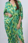 SIARRA_Green Printed Tropical V Neck Kaftan _Online_at_Aza_Fashions