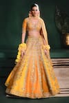 Buy_Masaba_Yellow Lehenga Heavy Raw Silk Embroidered Zardozi The Ghevar Bridal Set _at_Aza_Fashions