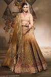 Buy_Masaba_Gold Lehenga Silk Tissue Embroidered Zardozi Square Mysore Pak Bridal Set _at_Aza_Fashions