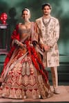 Shop_Masaba_Red Lehenga Heavy Raw Silk Embroidery Anant Bel And The Anar Bagh Bridal Set _at_Aza_Fashions