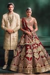 Shop_Masaba_Red Lehenga Heavy Raw Silk Hand Embroidery Jharna The Aalu Bukhara Bridal Set _at_Aza_Fashions